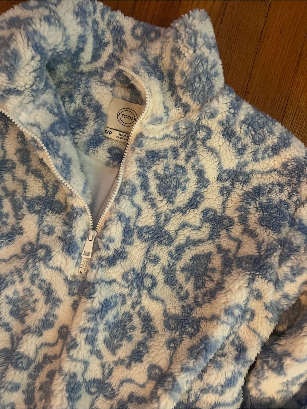 Stoosh White and Light Blue Sherpa Half-Zip Pullover
